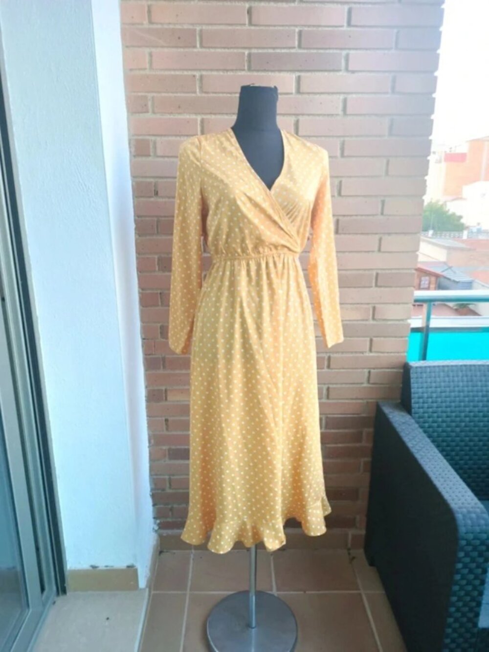 Yellow polka dot dress, size L